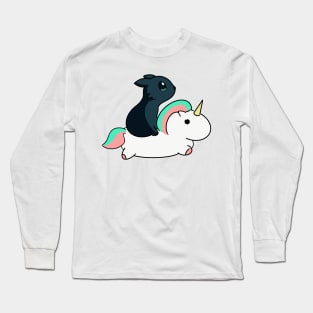 Black kitty on a unicorn Long Sleeve T-Shirt